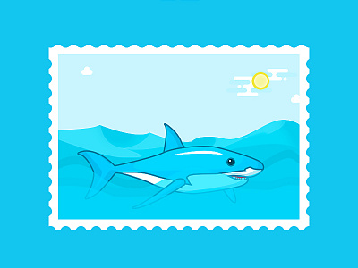 The sea with sharks illustration sea sharks stamps