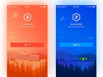APP login page app ui blue house illustrations day and night gradient illustrations login moon scenery orange gradient page