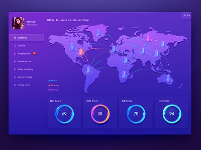 Dashboard Designbyzoeyshen cdn chart computer room dashboard data icon interface line menu user visualization worldmap