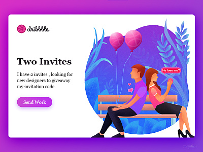 2 Dribbble Invites by Zoeyshen also brand design characters couples dribbble dribbble invites flat design illustrations invite code landing page purple gradient web