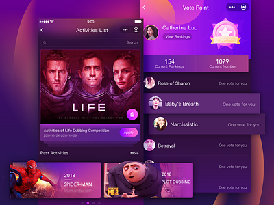 WeChat Small Program Design animation app apps application app dashboard banner card gradual change icon list page mobile movie app popular purple switch ui ui elements ux web