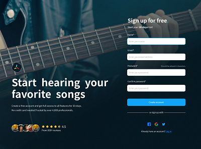 Music app - Sign up screen app dribbble figma music app signup screen ui ui challenge uidesign uiuxdesign webdesign