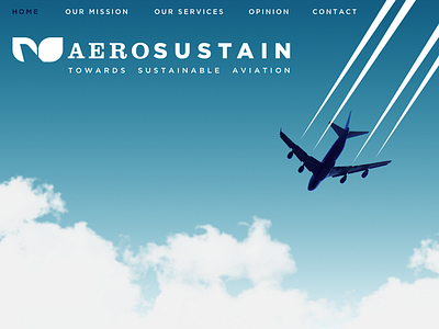 Aerosustain site design concept 747 aeroplane clouds contrails jumbo logo