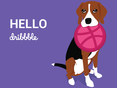 Hello Dribbble beagle debut dog dribbble first frisbee illustration invitation shot