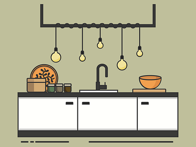 Cosy Kitchen daily illustrator kitchen lamps lineart minimal