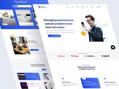 DM.id Website Service & Digital Marketing Landing Page🧑‍💻 blue color theme ui design branding design inspiration landing page ui ui design ui ux ui ux design ux website design website service design