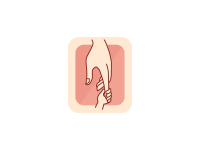 hand2hand - dare to care adult button care child donate hands icon illustration light orange ui ux