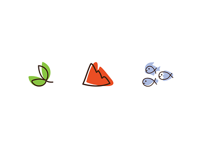 Nature icons fishes graphic icons illustration leaves mountain nature outline solid vector website