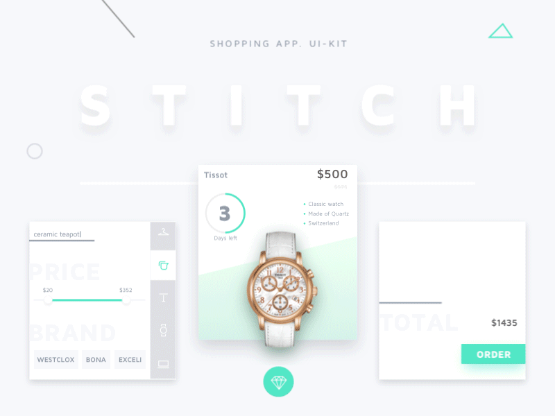 STITCH - Shopping app UI Kit app design concept android animation art ecommerce flat clean simple interface mobile ios iphone shop sketch store ui ux