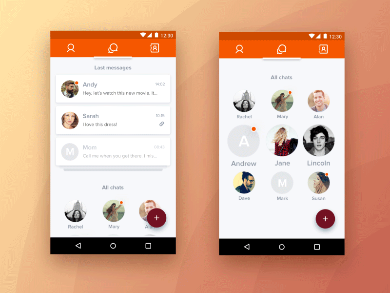 Chat app design concept android animation art chat flat clean simple interface mobile ios iphone sketch ui ux