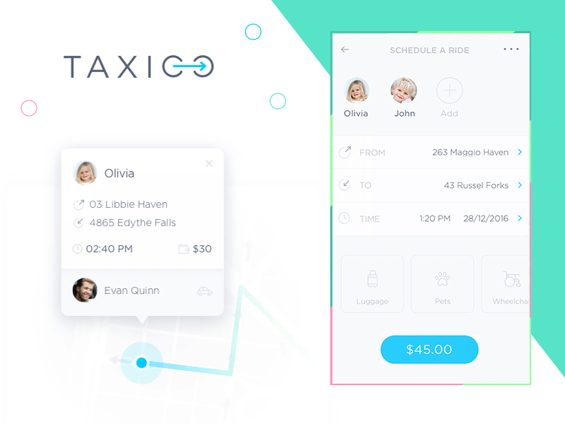 TAXICO - taxi for kids app design concept