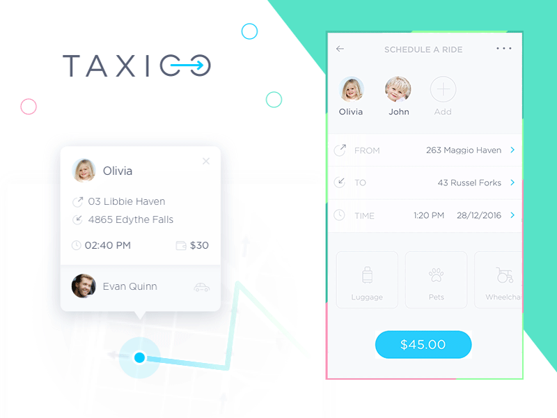 TAXICO - taxi for kids app design concept animation art flat clean simple interface logistics lyft mobile ios iphone sketch taxi transportation uber ui ux