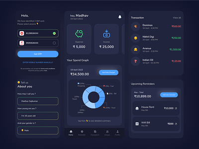 Analytics Mobile App UI - Dark Mode analytics ui app ui banking app blue clean ui dark mode dark ui flat design minimal design mobile app mobile clean ui neubrutalism skeuomorphism