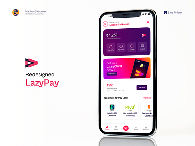 LazyPay - Mobile App Redesign app ui bank apps colourful ui design designchallenge flat design illustration lazypay logo mobile ui neubrutalism ui