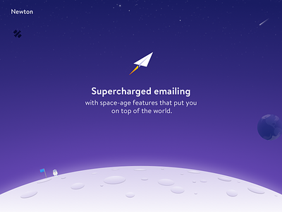 Newton Mail ripping through space email illustration moon paper plane space website