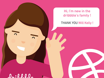 Hi ! I'm new ! character debut dribbble girl happy hello illustration new thanks welcome