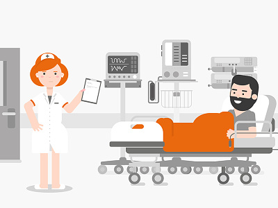 Nurse with patient character design flat health hospital illustration medical motion nurse orange patient