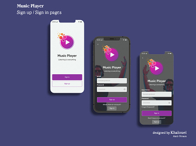 Music Player Sign up / in pages design figma mobile design music sign in sign up ui