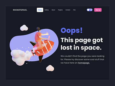 Error Landing Page Dark Version 404 404 not found dark mode dark version design error page illustration landing page ui uiux design user experience user interface website website design