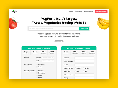 VegFru - Landing page - Final banana fruit fruits green landing page tomato vegetable vegetables vegfru yellow