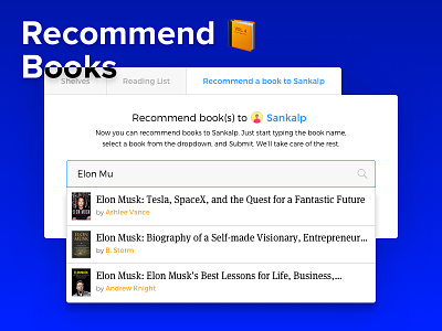 Recommending Books to Friends - Interface for ShelfJoy add book field friends list reading recommendation search shelf shelves suggest text