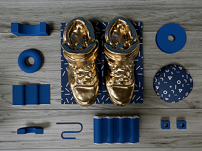 Everyday 18.06.2016 3d abstract adidas blue everyday gold octane render still life