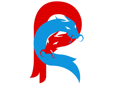 Two-Color "R" Dragon Logo 2 color blue branding design dragon graphic design icon illustration logo red vector