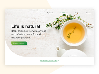 Landing page design for tea company. debut shot design landing page natural products product tea ui ux web web design website