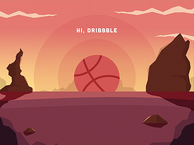 Going into the Dribbble - First shot! drawing gradient sun sunset vector