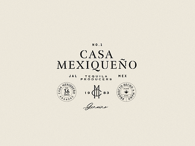 Casa Mexiqueno agave alcohol badge beverage bottle casa classic logo maguey mexico monogram producers retro spirit tequila vintage