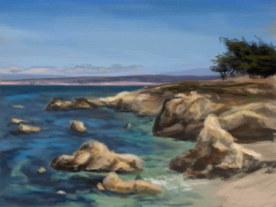 Pacific Grove Rocks digital painting practice wip