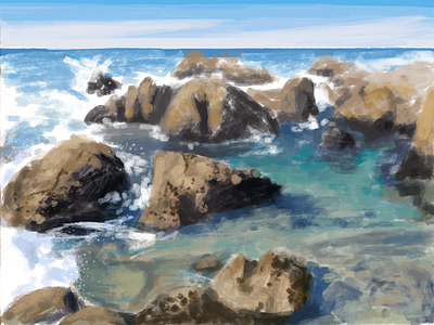 Rock Pools digital painting landscape pacific ocean