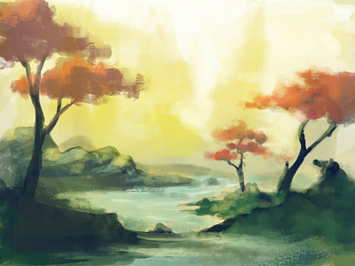 Washed digital painting landscape