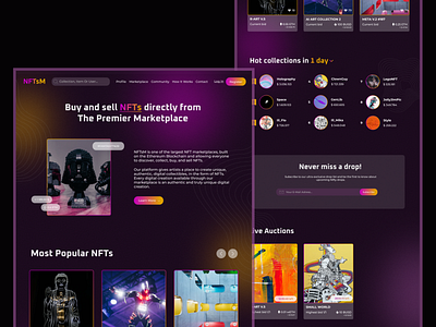 NFT Marketplace - Landing Page blockchain crypto daily defi design fintech homepage inspiration landing page marketplace nft nft website ui ux web webdesign website