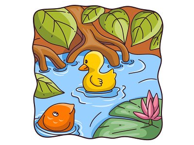 Cartoon illustration swimming duck play