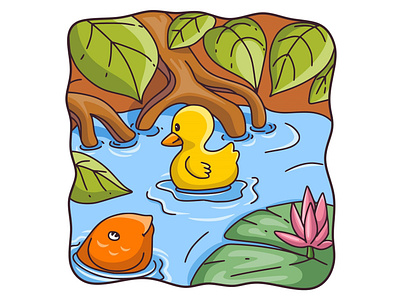 Cartoon illustration swimming duck