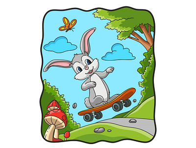 Cartoon illustration bunny skateboard hare