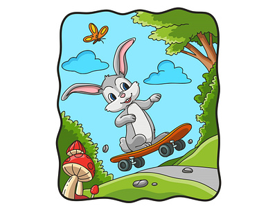 Cartoon illustration bunny skateboard