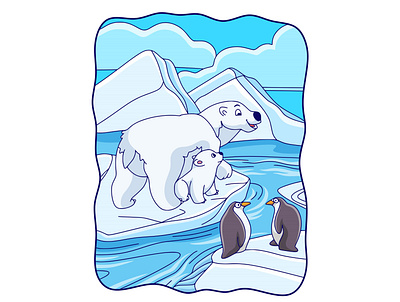 Cartoon illustration bears and penguins fur