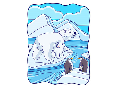 Cartoon illustration bears and penguins