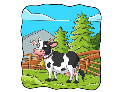 Cartoon illustration the cow is in the meadow mascot