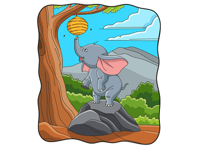 Cartoon illustration elephant trying to take a bee's nest mascot