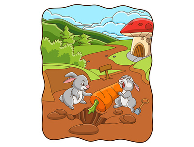 Cartoon illustration rabbit digging a carrot comic