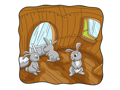 Cartoon illustration the rabbit is in the house