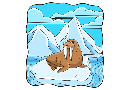 Cartoon illustration the seal is on the ice happy