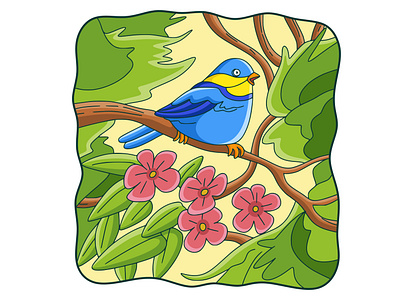 Cartoon illustration bird on the tree