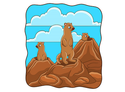 Cartoon illustration earth pig standing in the hole woodchuck