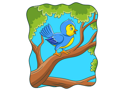 Cartoon illustration birds chirping in the trees