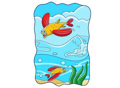 Cartoon illustration two fish with long fins swimming drawing