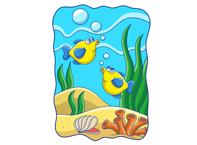 Cartoon illustration two fish playing in the water graphic